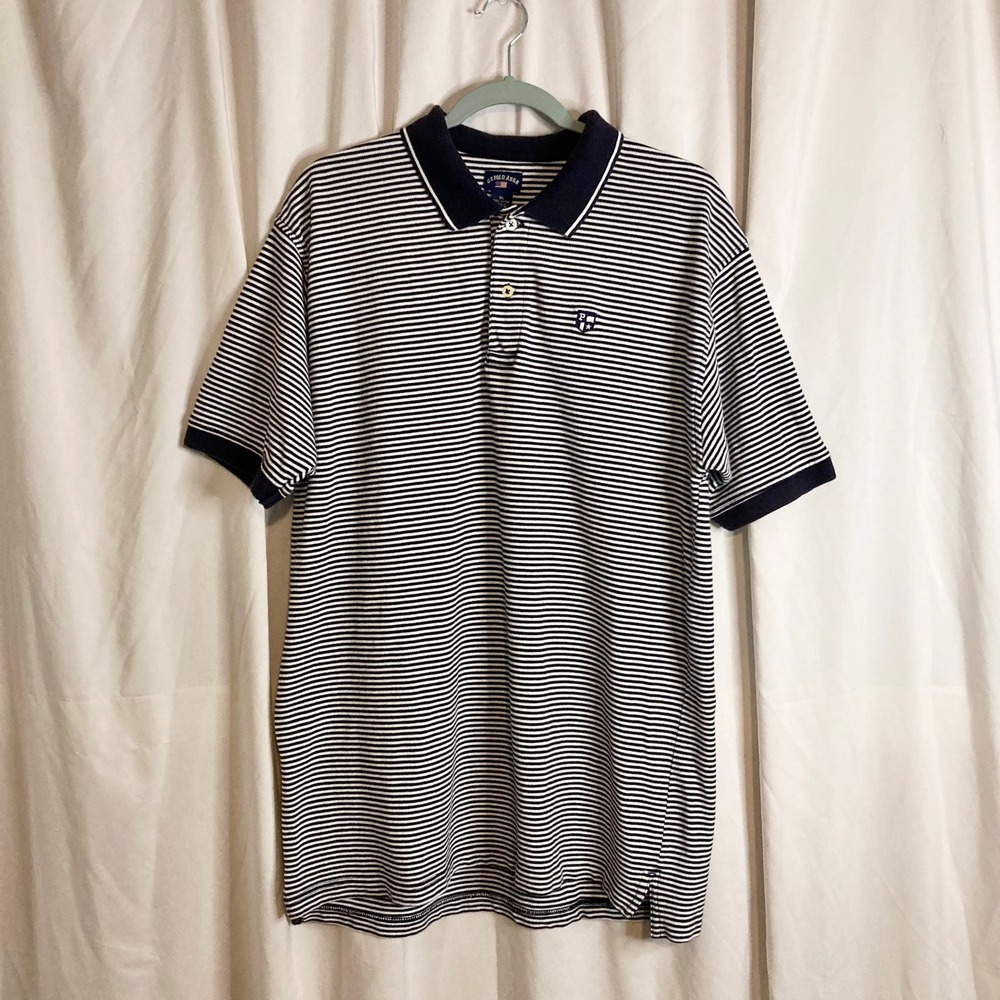 Vintage Y2K U.S. Polo Assn Striped Polo Shirt Men's L Boxy White Black 90s Retro